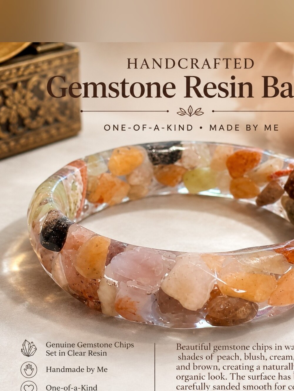 Handcrafted Multicolor Gemstone Resin Bangle Bracelet